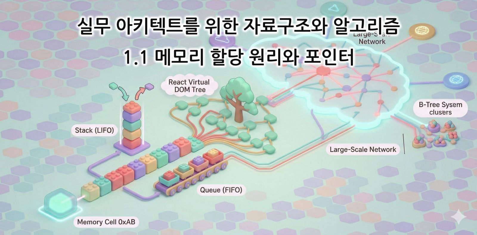 ㅁ실무 아키텍트를 위한 자료구조와 알고리즘의 메모리 할당 원리와 포인터 섬네일 이미지입니다.